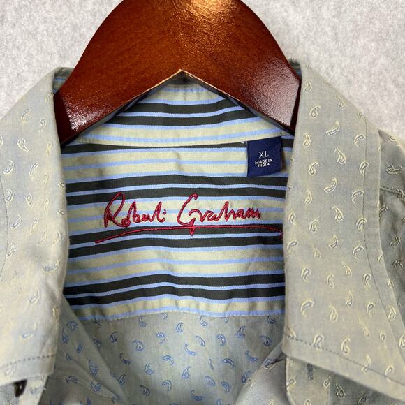 Robert Graham Shirt Men's Sz XL Grey L/S Button Up Cotton Paisley All Over Print - Picture 8 of 9